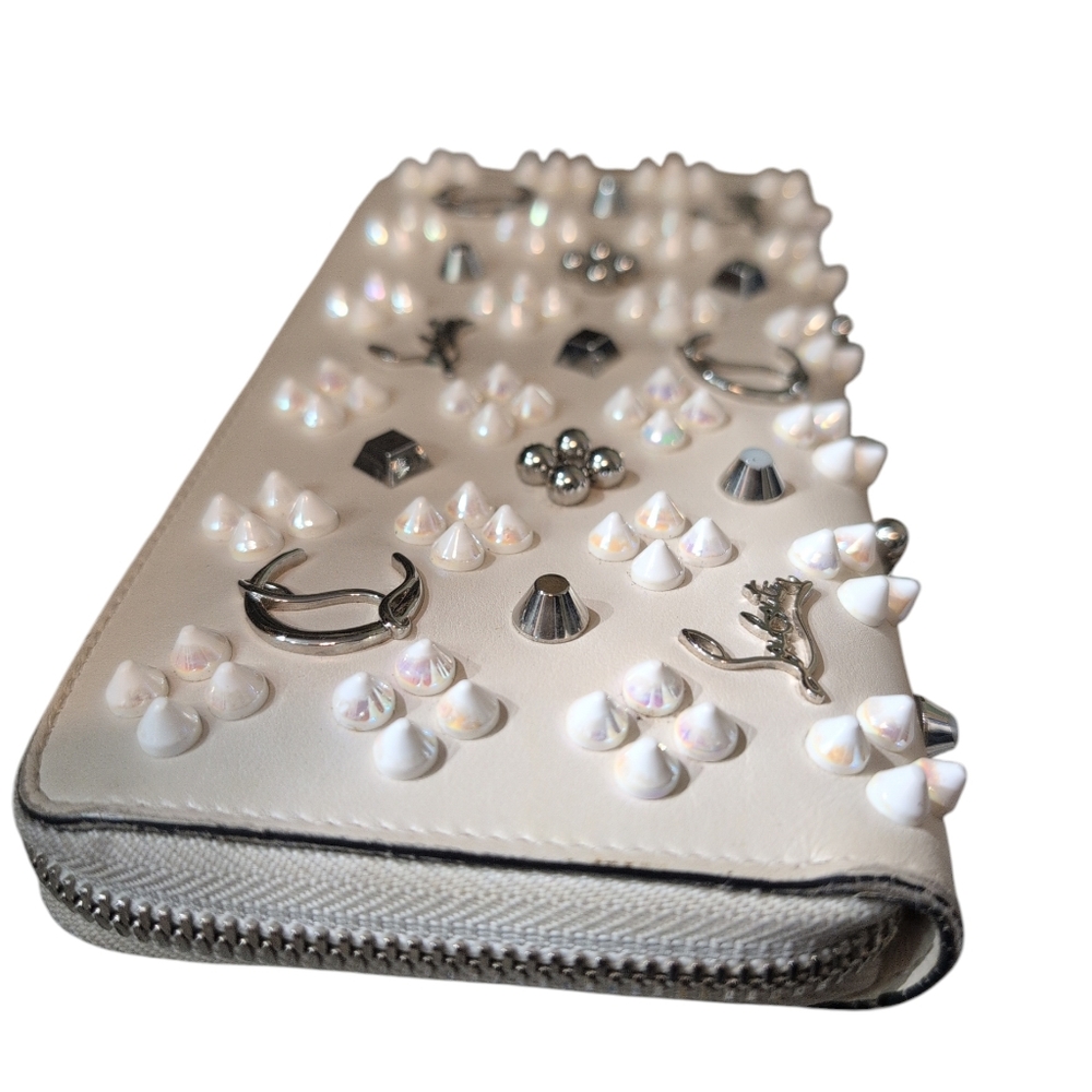 Christian Louboutin Cream Studded Preloved Long Zip Wallet Well Made - Picture 5 of 15